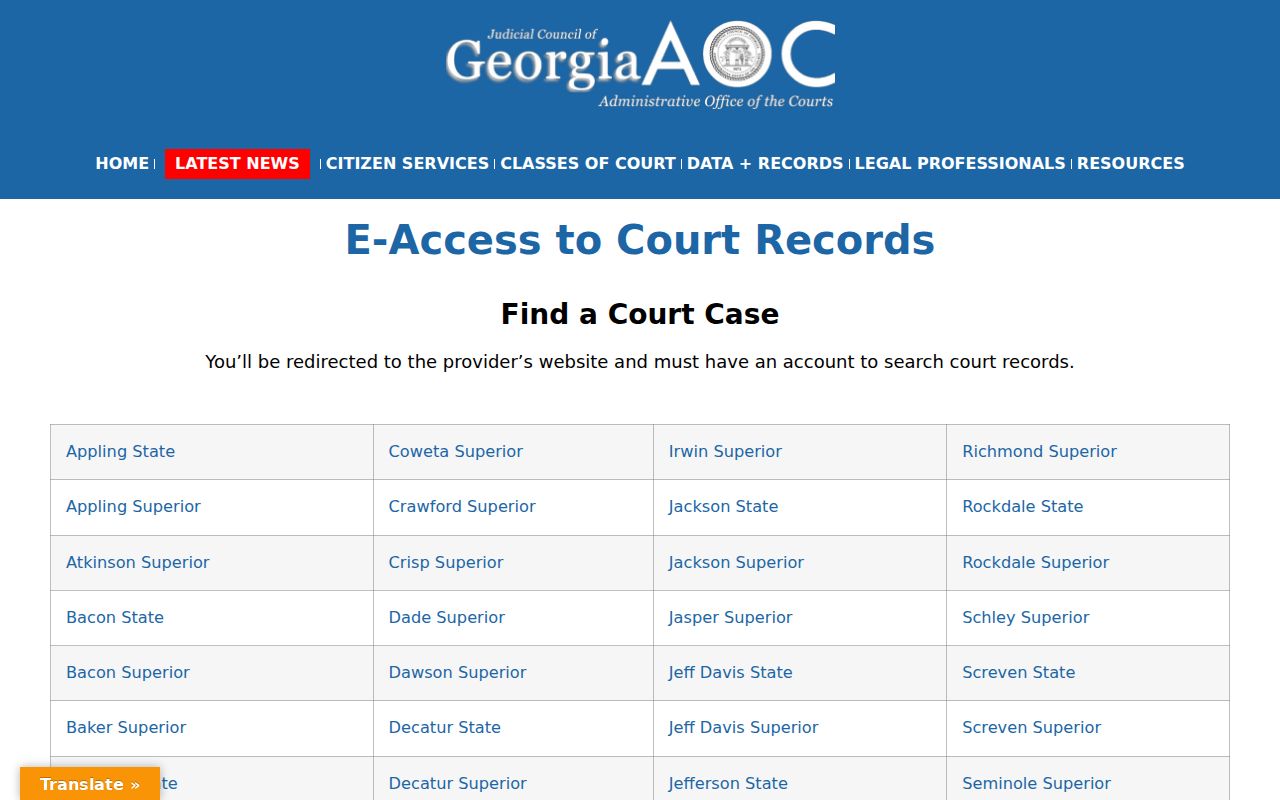 Georgia court e-access directory for Woodstock resident records
